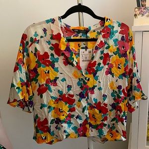 Zara NWT Retro Button Up Top